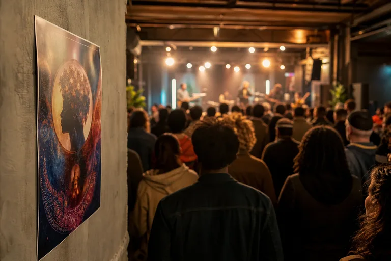 Affiche release party et public concert lancement album Paris